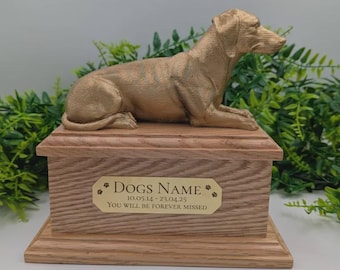 Urna funeraria de roble macizo para cenizas de perro salchicha / Caja conmemorativa personalizada para mascotas