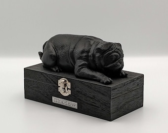 Luxury PUG Ashes Urn | PUG Ashes Box | Dog Ashes Urn | Pet cremation Urn | Custom metal name plaque.