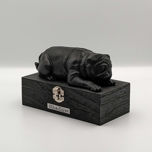 Luxury PUG Ashes Urn | PUG Ashes Box | Dog Ashes Urn | Pet cremation Urn | Custom metal name plaque.