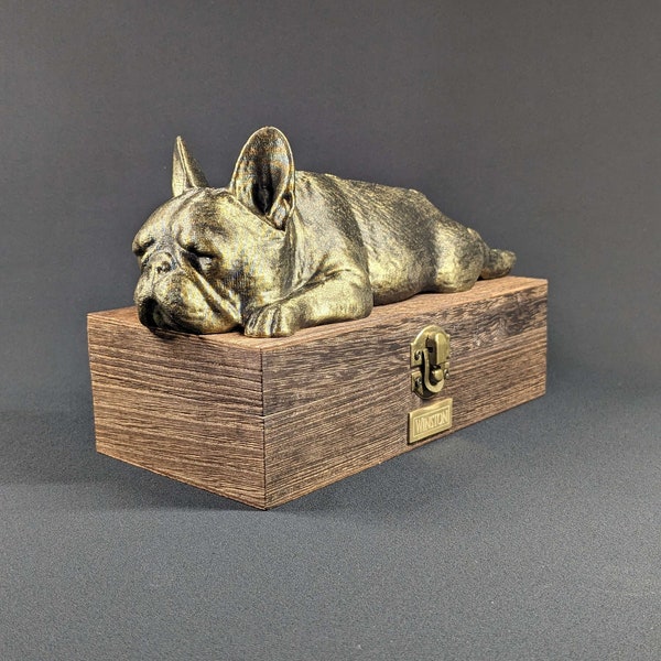 Luxury French Bulldog Ashes Box | French BullDog Ashes Urn | Dog Ashes Urn | Pet Urn | Custom brass name plaque.