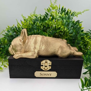 Luxus Französische Bulldogge Asche Box | Französische Bulldogge Asche Urne | Hundeasche Urne | Haustier-Urne | Individuelle Namensplakette