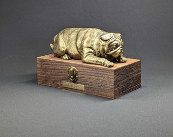 Luxury PUG Ashes Urn | PUG Ashes Box | Dog Ashes Urn | Pet cremation Urn | Custom brass name plaque.