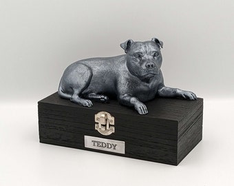 Luxe Staffordshire Bull Terrier asdoos | Staffordshire Bull Terrier asurn | Hondenas Urn | Huisdierenurn | Aangepaste naamplaat.