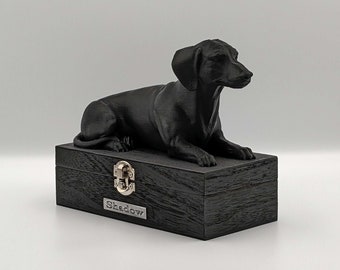 Luxury Dachshund Ashes Urn | Dachshund Ashes Box | Dog Ashes Urn | Pet cremation Urn | Custom metal name plaque.