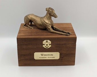 Luxury Greyhound Ashes Urn | Solid Wood Pet Memorial Box with Custom Name Plaque