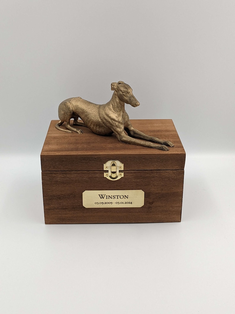 Luxury Greyhound Ashes Urn | Solid Wood Pet Memorial Box With Custom ...
