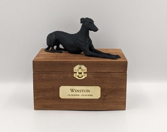 Greyhound Ashes Urn: Luxury Wooden Dog Memorial Box with Custom Name Plaque