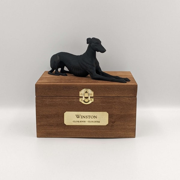 Luxury Greyhound Ashes Box | Greyhound Ashes Urn | Dog Ashes Urn | Pet Urn | Custom brass name plaque.