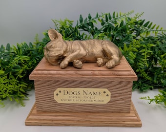 Custom Oak French Bulldog Ashes Urn | Pet Memorial Box