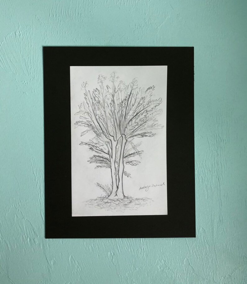 Pencil Drawing Original Handmade Item Tree Art Acid Free Paper Nature Illustration Wall Art Pencil Sketch Matte Board