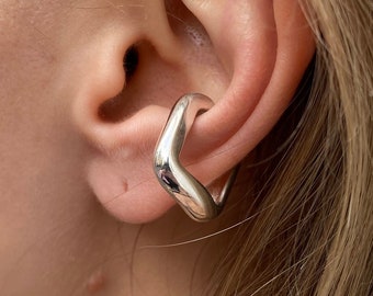 Chunky Ear Cuff Unisex irregular no piercing silver earring Danylevych