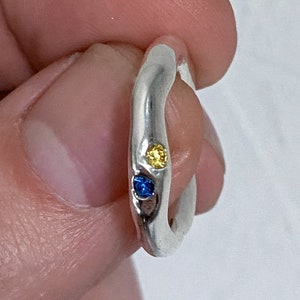 Ukranian Flag sterling silver Irregular cubic zirconia Ring.