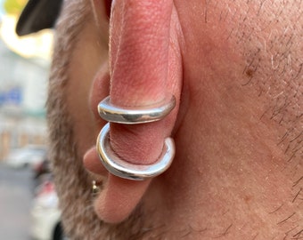 Man Silver Ear Cuff Set, Geometric Simple Ear Cuffs
