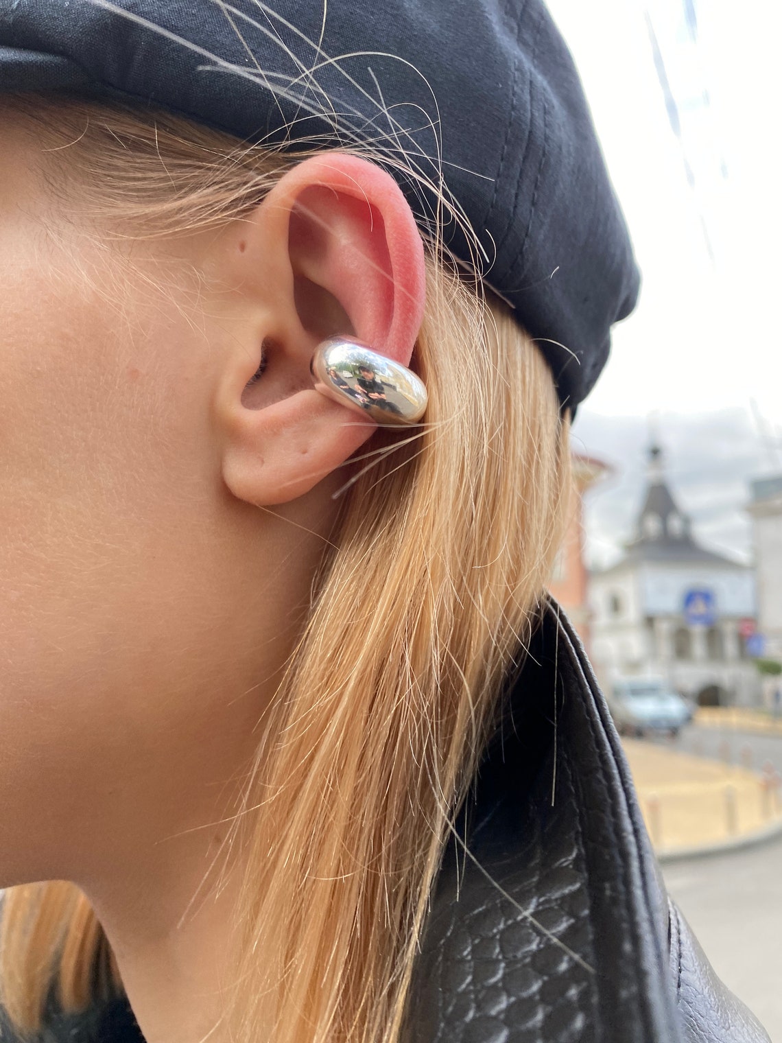 Non piercing chunky Ear cuff sterling silver hoop earring. Etsy