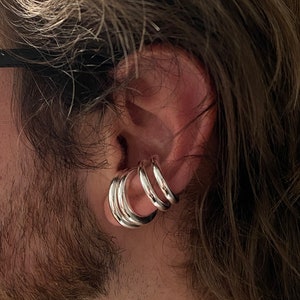 Non piercing chunky Ear cuff sterling silver hoop earring.
