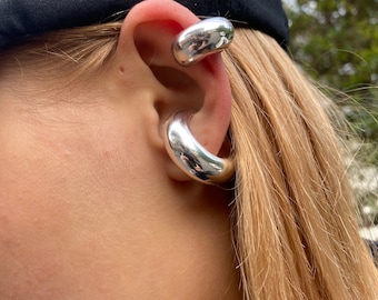 Non piercing chunky Ear cuff sterling silver hoop earring.