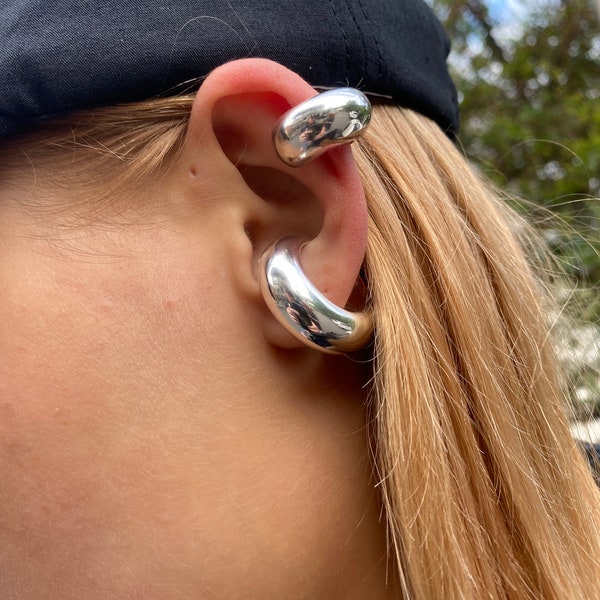 Non piercing chunky Ear cuff sterling silver hoop earring.