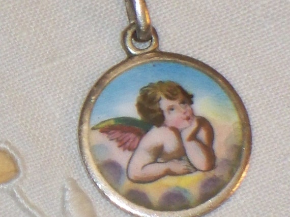 Vintage Enamel Raphael's Angel Guardian Cherub Wi… - image 6