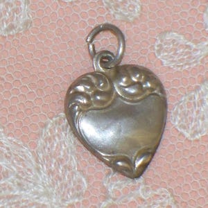Antique Small Sterling Silver Slightly Puffy Heart Charm Engraved HG Doll Vintage Pendant