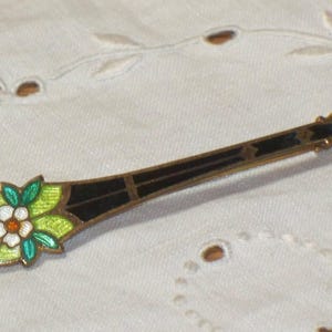 Vintage Enamel Comet Brooch Bar Pin Black Green