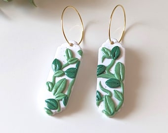 Green Leaves Dangle Hoop Earrings