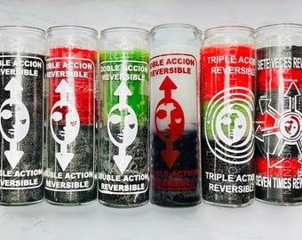 Double—Triple—7x Action Reversible Glass Candles | Velas de Vidrio Reversibles de Acción Doble, Triple, y 7 veces