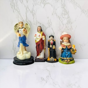 Mini Religious Statues, Archangel Chamuel Statute, Sacred Heart Statue, Saint Simon Statue, Child of Atocha Statue, Mini Statues