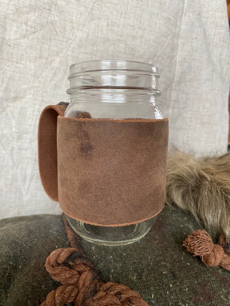 Leather mug sleeve / camping mug / Leather cover / mug jacket Etsy