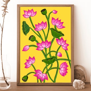Lotus - art pichwai indien - art imprimable numérique téléchargeable - peintures indiennes