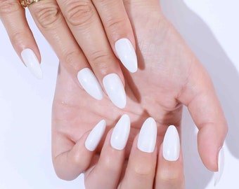 24 pcs Solid White Almond Press On Nails| Nails Press On Short | Short Press On Nails| Minimalist Nails |Short Nail| Fake Nail| Glue On Nail