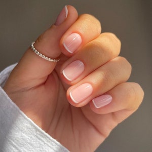 24 pcs Micro French Short Nails| Press On Nails Short| Nails Press On| Press On Nails| Fake Nails| Short Press On Nail| Press On Nail French