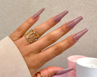 24pcs Solid Mauve Press On Nails| Long Press On Nails| Press On Nail Extra Long| Glue On Nails Long| Nail Press On| Fake Nail Set|XL Nails