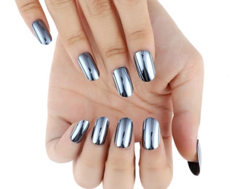 24 pcs Metallic Chrome Nails| Press On Nails Short| Nail Press On| Press On Nails| Fake Nails| Oval Press On Nails| Press On Nail Oval Short