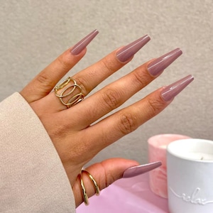 24pcs Solid Mauve Press On Nails| Long Press On Nails| Press On Nail Extra Long| Glue On Nails Long| Nail Press On| Fake Nail Set|XL Nails