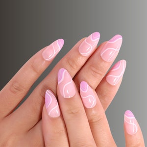 Pink and White Swirl Press On Nails | Press On Nails | Fake Nails | False Nails | Glue On Nails | Almond Press On Nails