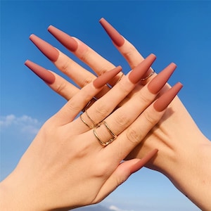 24 pcs Mocha Coffin Press On False| Matte Press On Nails| Press On Nail Long| Glue On Nail| Manicure Set| Nail Press On| Fake Nail Set