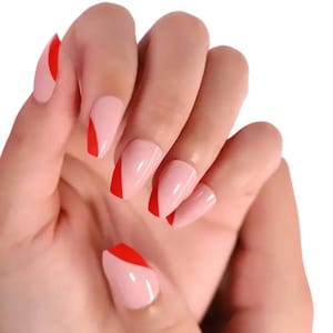 24 pcs Red Angled French Tips Press On Nails | Press On Nail| Coffin Press On Nail| Nail Press On |Short Nail| Fake Nail| Glue On Nail
