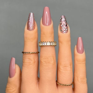 Mauve Press On Nails With Rhinestones and Glitter Press On Nails Fake Nails False Nails Glue On Nails image 2