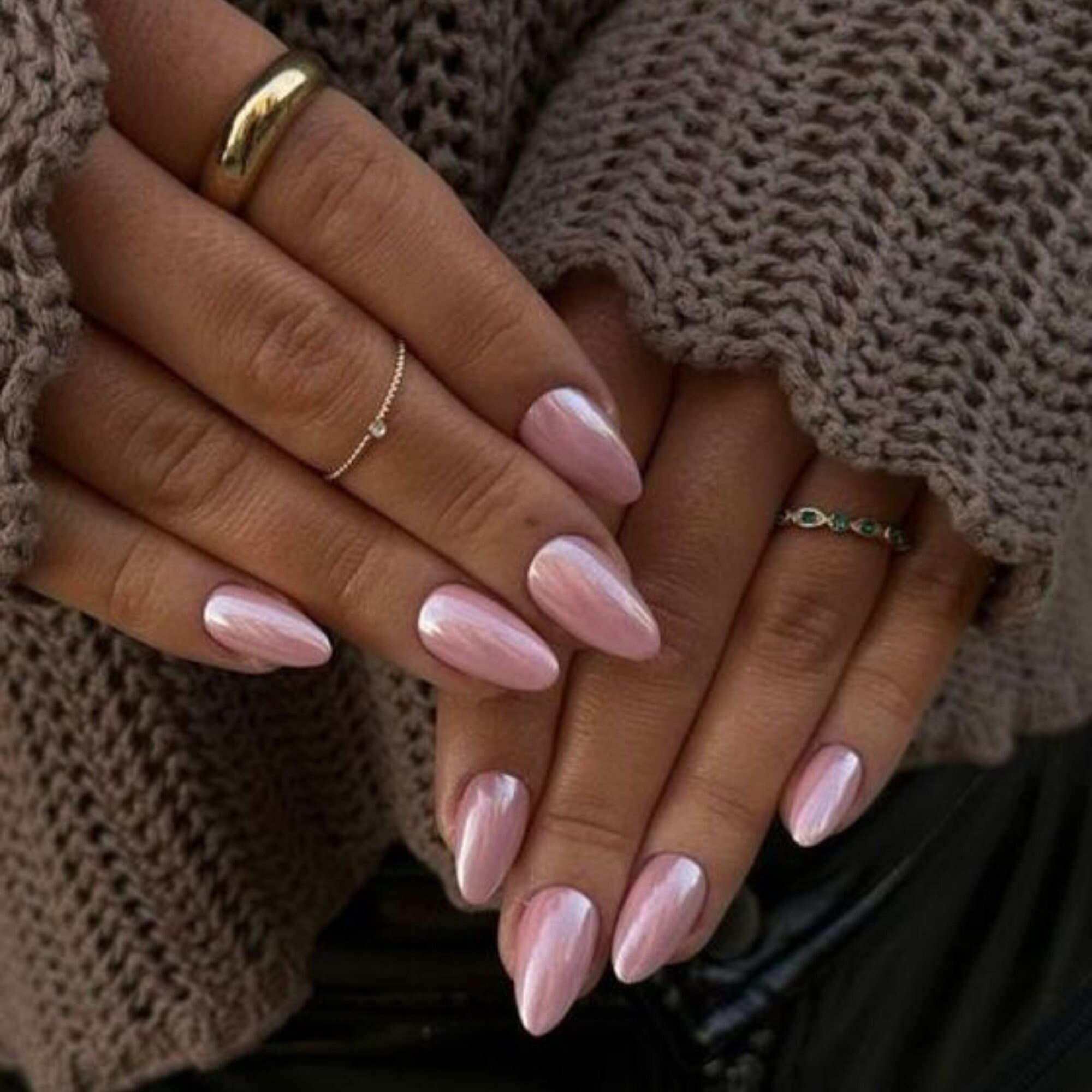 Pink Pearl Chrome Press On Nails| Press On Nails Short| Nails Press On Short Almond| Almond Press On Nail| Pink Press On Nails Almond Medium
