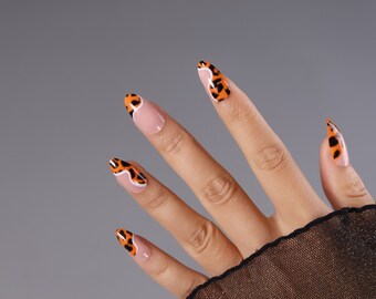 24pcs Animal Print Press On Nails| Press On Nails Short Almond| Nails Press On| Fake Nail| Short Almond Press On Nails| Press On Nail Almond