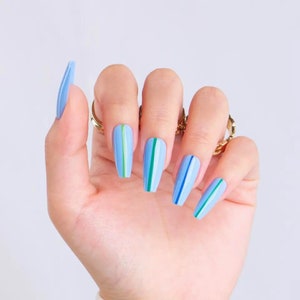 30pcs Light Blue Press On Nails| Coffin Press On Nail| Nails Press On| Long Press On Nails| Fake Nails| Glue On Nails| Press On Nails Coffin