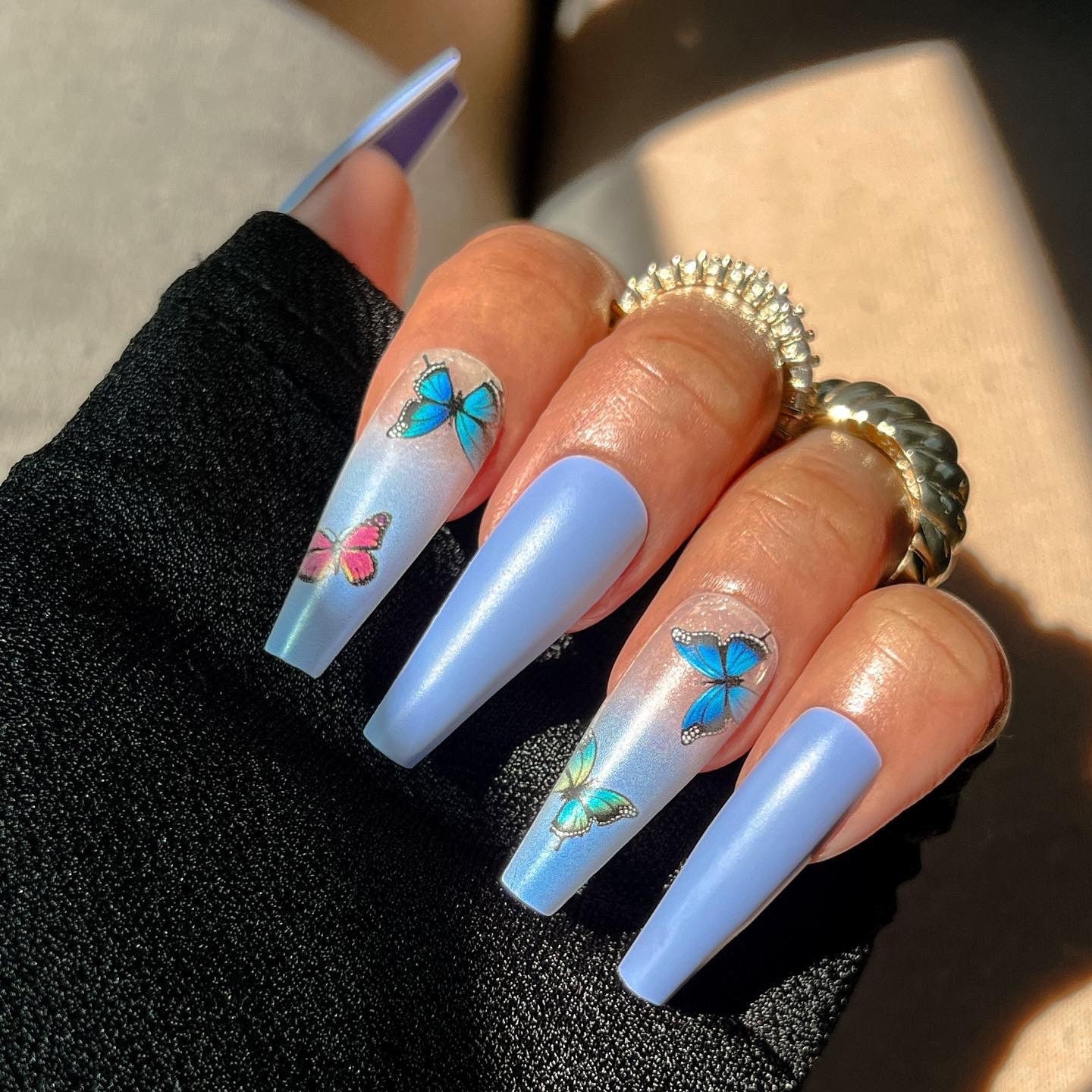 Blue Butterfly Nails Etsy