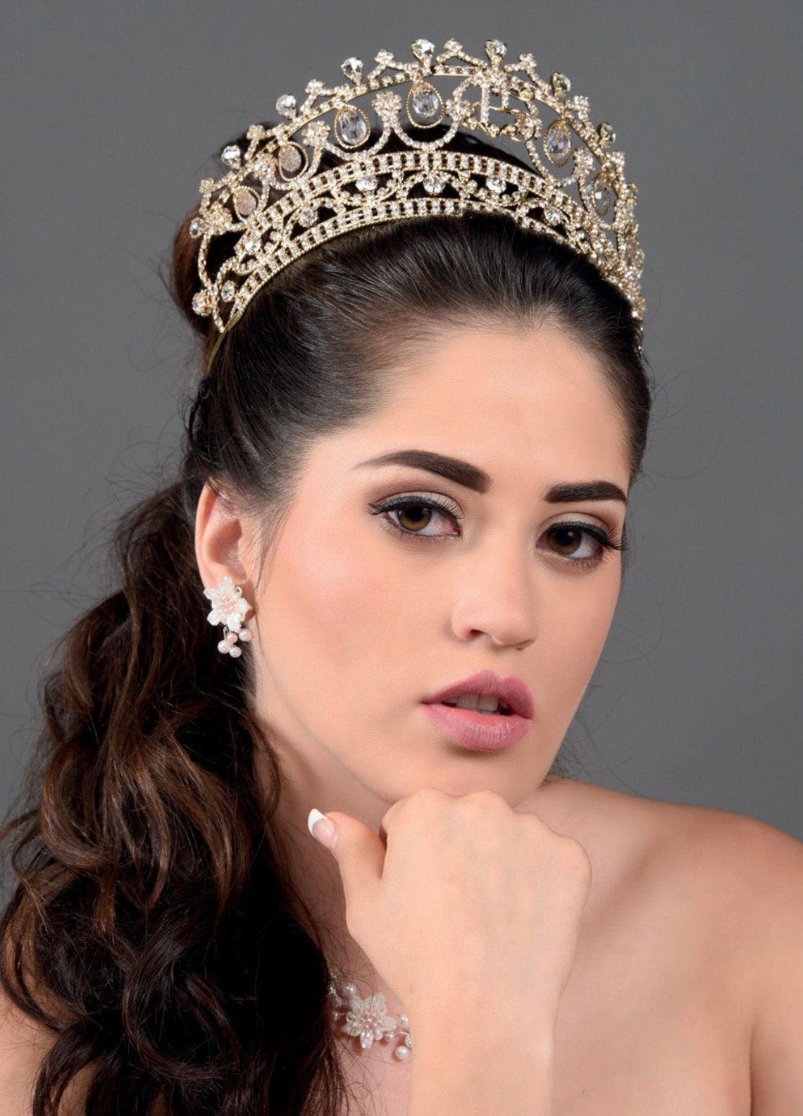 Quinceanera Tiara Crystal Tiara Crown Headpiece Bridal Etsy