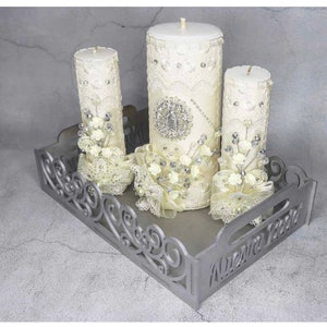 Wedding Unity Candle Set 3 piece Set, Vela para Boda de 3 Piezas VU53/22