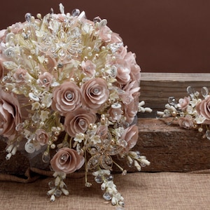Quinceanera Rose Flower Bouquet Embellished with Crystals and Brooches for Brides or Quinceaneras 95-1548