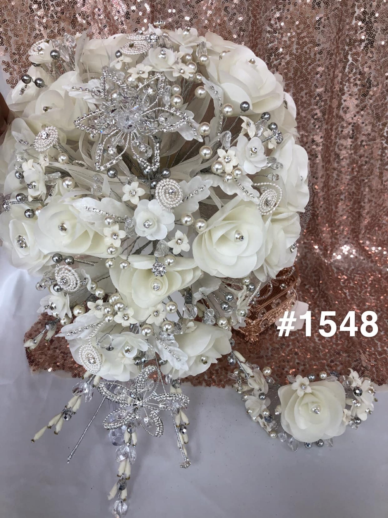 Quincenera Roses Quinceanera Rose Flower Bouquet Embellished With Crystals and Brooches ...