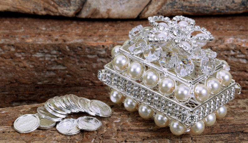 Square Shape Ornate RingArras Box Ring Pillow Ring and Arras Bearer Pillow Rhinestone 37-AC840