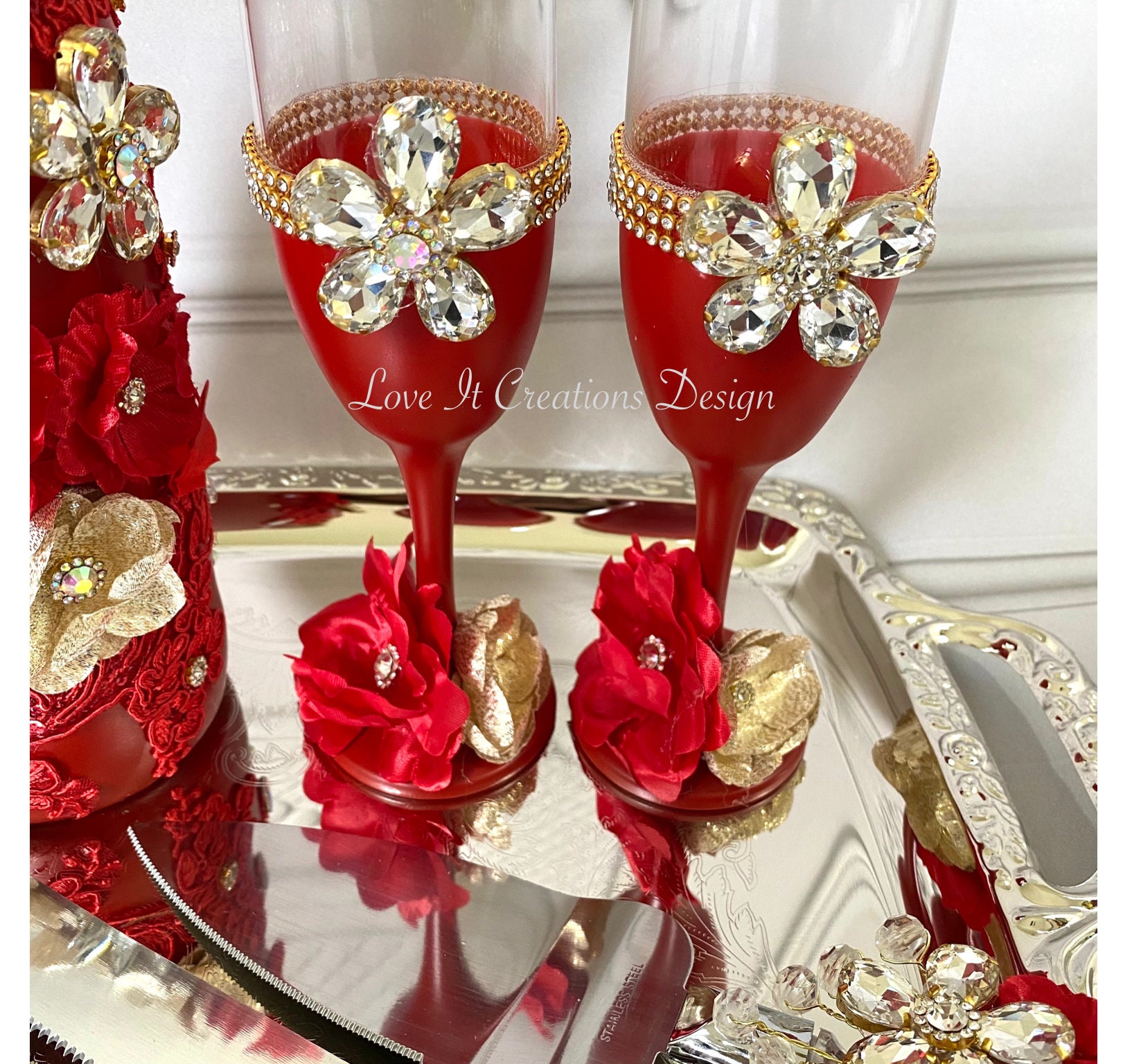 Wedding/quinceniera Champagne Set Set Cake of With Etsy 2 Knife - Server Included 