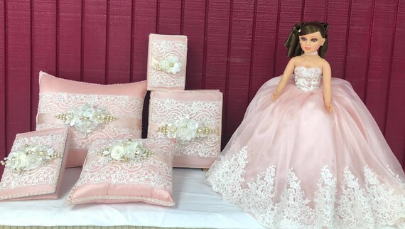 Rose Gold Silver Quinceanera Pillows Set, Rose Gold Quince