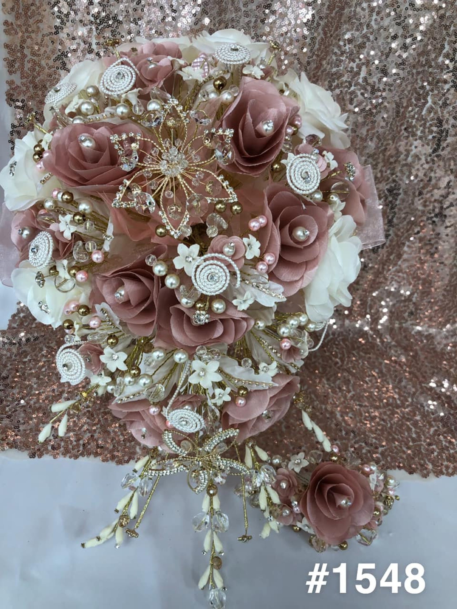 Quincenera Roses Quinceanera Rose Flower Bouquet Embellished With Crystals and Brooches ...